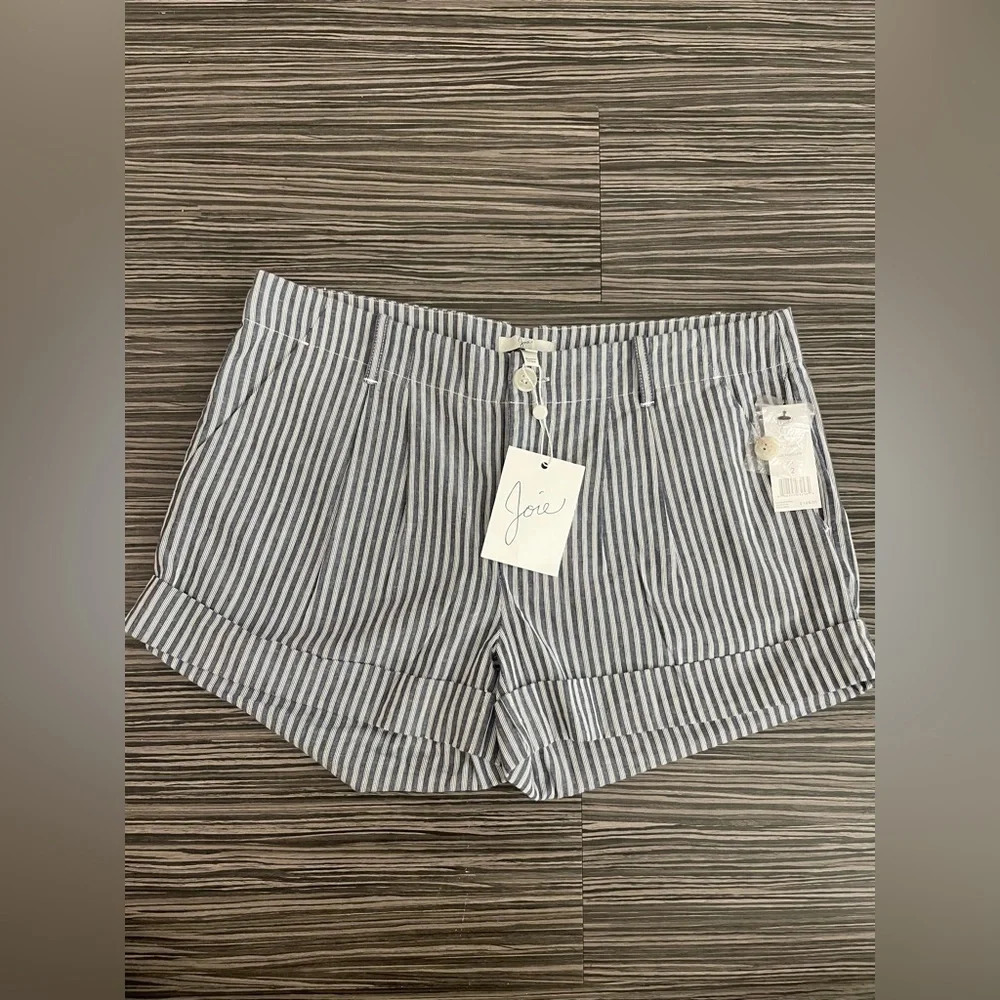NWT JOIE Gray White 100% Cotton Striped Seersucker Linen Shorts Size 2